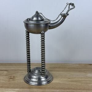 Rare Antique Early 19th Century Pewter Whale Oil Table Lamp With Hallmark 8.5”